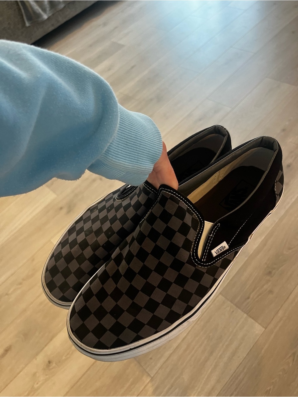 Vans Slip-On Checkerboard Loafers - Black and Gray